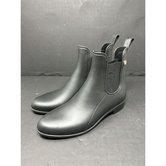 MK Michael Kors Black Rubber‎ Rain Ankle Boots Womens Size 8 MK Charm - Picture 1 of 7